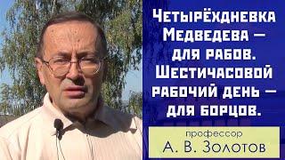 4-дневка Медведева - для рабов. 6-часовой рабочий день - для борцов. Профессор А.В.Золотов.